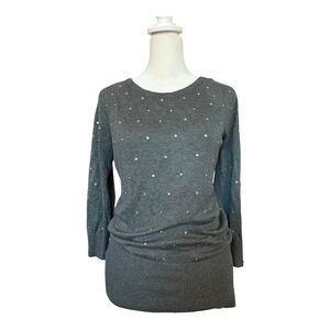 White House Black Market Gray Rhinestone Embellished Sweater XS